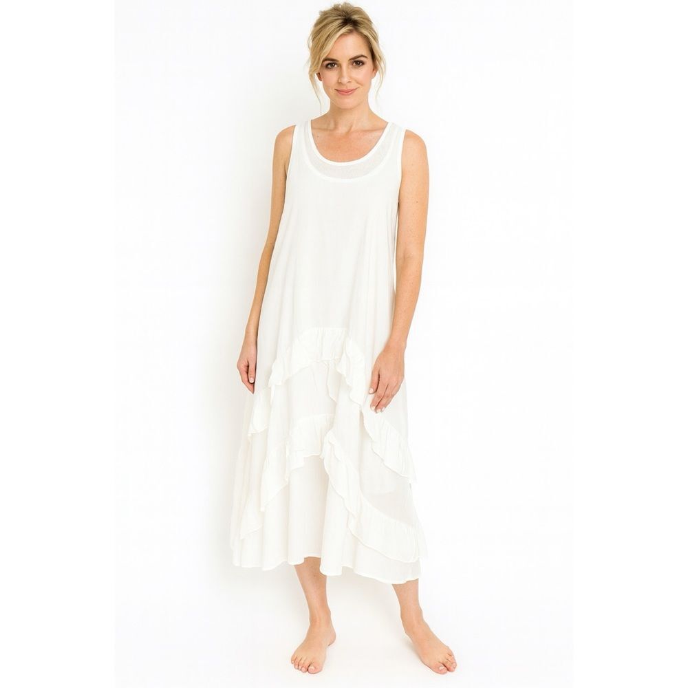 Floryday Sundress Layered White Sleeveless Ruffled, Size M NWT